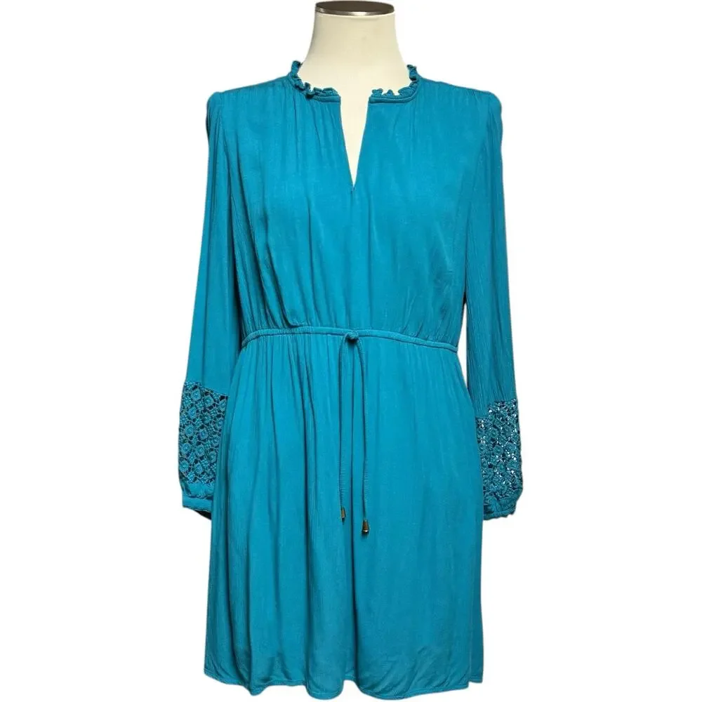 Soft Surroundings MearaGauze Crinkle Mini Dress Teal Turquoise Blue Medium